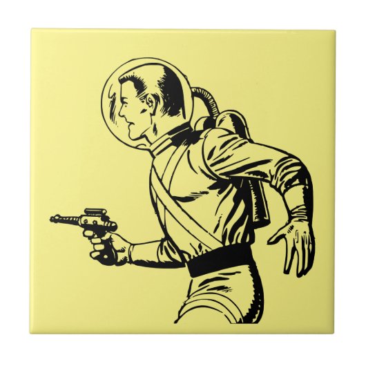 Futuristisch und nostalgisch Retro Sci-Fi Ray Gun Fliese (Vorderseite)