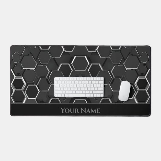 Futuristisch weiß glühende schwarze sechseckige Fo Schreibtischunterlage (Tastatur & Maus)