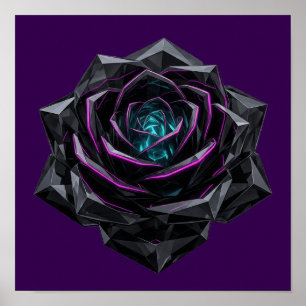 Futuristische 3D-Kristall-Schwarze Rose Neon-Cyber Poster