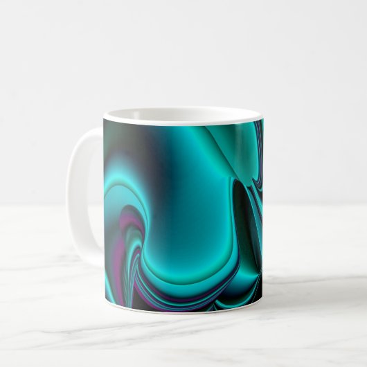 Futuristische Abstrakte 3D Metallic Rainbow Art Kaffeetasse (Vorderseite Links)
