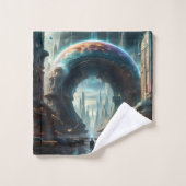 Futuristische Alien Planet Portal mit Magic Gate Badhandtuch Set (Waschlappen)