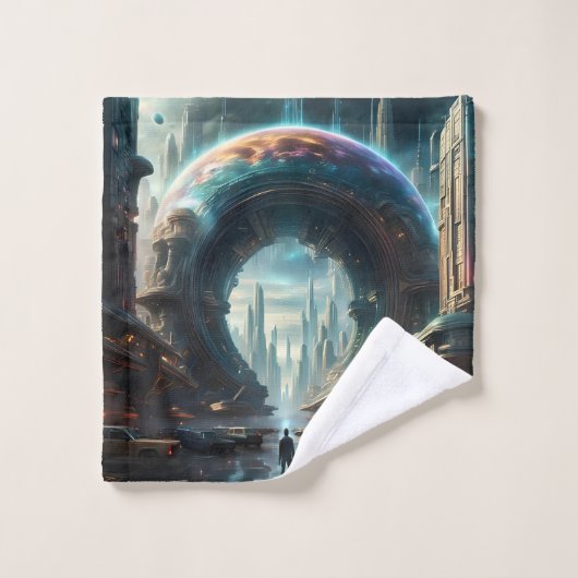 Futuristische Alien Planet Portal mit Magic Gate Badhandtuch Set (Waschlappen)
