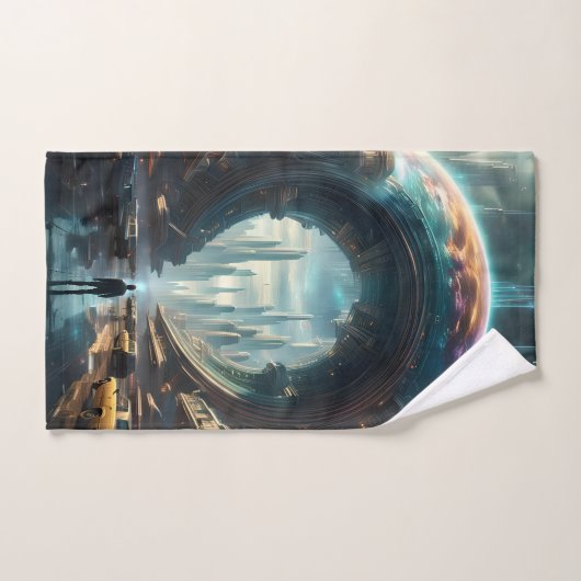 Futuristische Alien Planet Portal mit Magic Gate Badhandtuch Set (Handtuch)