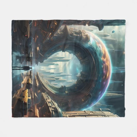 Futuristische Alien Planet Portal mit Magic Gate Fleecedecke (Vorderseite (Horizontal))