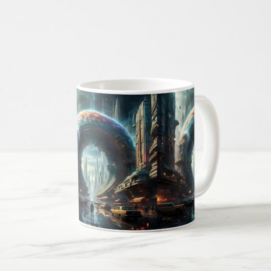 Futuristische Alien Planet Portal mit Magic Gate Kaffeetasse (VorderseiteRechts)