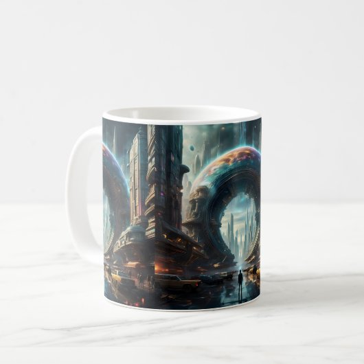 Futuristische Alien Planet Portal mit Magic Gate Kaffeetasse (Vorderseite Links)
