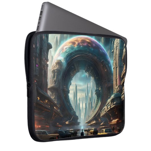 Futuristische Alien Planet Portal mit Magic Gate Laptopschutzhülle (Vorne Rechts)