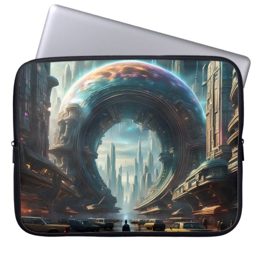 Futuristische Alien Planet Portal mit Magic Gate Laptopschutzhülle (Vorderseite)