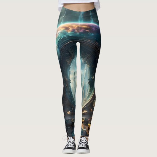 Futuristische Alien Planet Portal mit Magic Gate Leggings (Vorderseite)