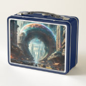 Futuristische Alien Planet Portal mit Magic Gate Metall Brotdose (Rückseite)
