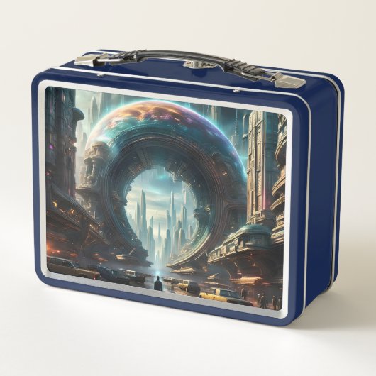 Futuristische Alien Planet Portal mit Magic Gate Metall Brotdose (Rückseite)