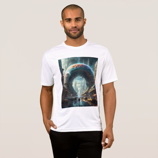 Futuristische Alien Planet Portal mit Magic Gate T-Shirt (Vorne ganz)