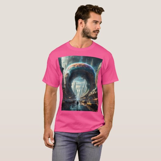 Futuristische Alien Planet Portal mit Magic Gate T-Shirt (Vorne ganz)