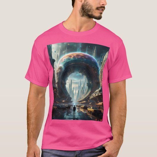 Futuristische Alien Planet Portal mit Magic Gate T-Shirt (Vorderseite)