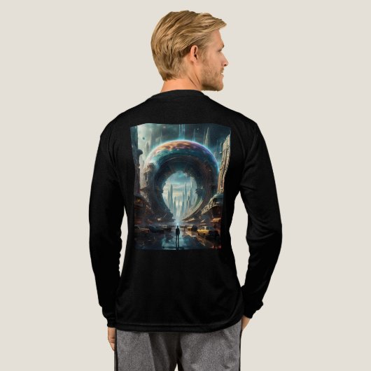 Futuristische Alien Planet Portal mit Magic Gate Tri-Blend Shirt (Voller Rücken)