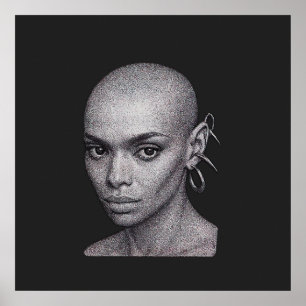 Futuristische Bald-Frau Pointillism Portrait Poste Poster
