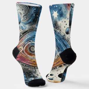 Futuristische Batik Kosmic Art - Space Design Socken