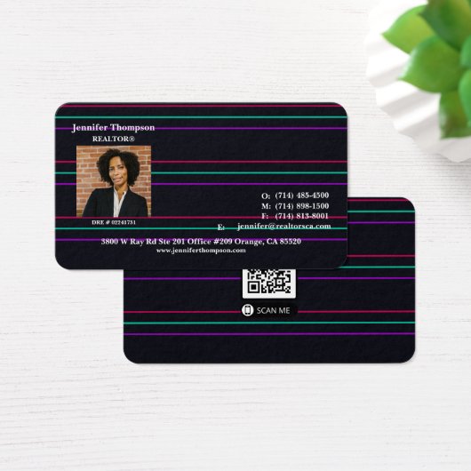 Futuristische Black Business Card mit Neon Lines (Schreibtisch)