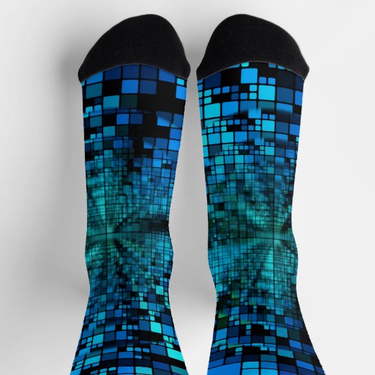 Futuristische Blue Pixel Matrix Socken (Oben)