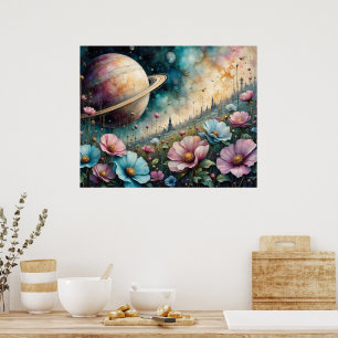 Futuristische Cosmos-Blume und Weltraum Poster