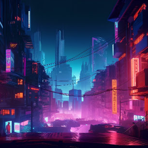 Futuristische Cyber Punk City - Version 3 Künstlicher Leinwanddruck