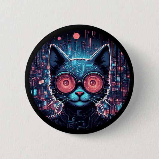 Futuristische Cyberkatze Button (Vorderseite)
