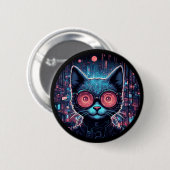 Futuristische Cyberkatze Button (Vorne & Hinten)