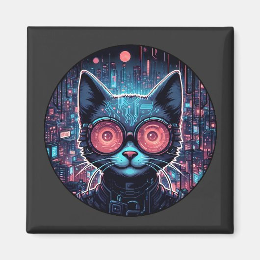 Futuristische Cyberkatze Magnet (Vorne)