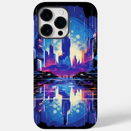 Futuristische Cyberpunk City Skyline Case-Mate iPhone Hülle (Rückseite)