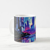 Futuristische Cyberpunk City Skyline Kaffeetasse (Vorderseite Links)