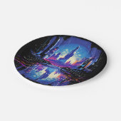 Futuristische Cyberpunk City Skyline Pappteller (Schrägansicht)