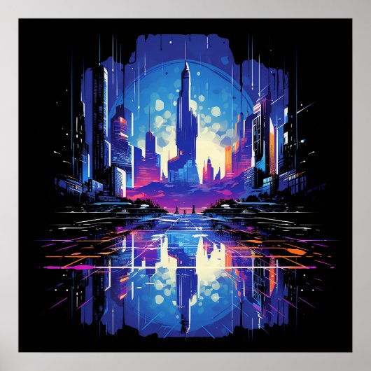 Futuristische Cyberpunk City Skyline Poster (Vorne)