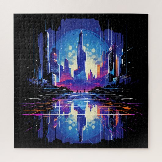 Futuristische Cyberpunk City Skyline Puzzle (Vertikal)