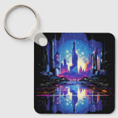 Futuristische Cyberpunk City Skyline Schlüsselanhänger (Vorderseite)