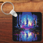 Futuristische Cyberpunk City Skyline Schlüsselanhänger (Vorderseite)