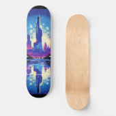 Futuristische Cyberpunk City Skyline Skateboard (Vorderseite)