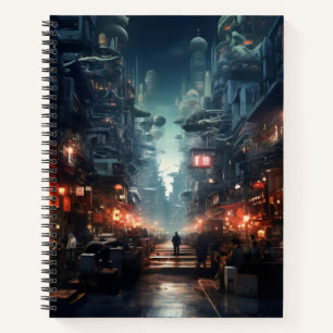 Futuristische Cyberpunk-Nachtstadt Notizblock