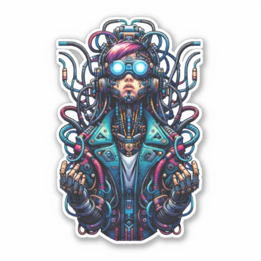 Futuristische Cyberpunk Techno Girl Sticker (Vorderseite)