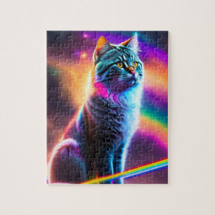 Futuristische Cyberpunk World Space Colorful Cat Puzzle
