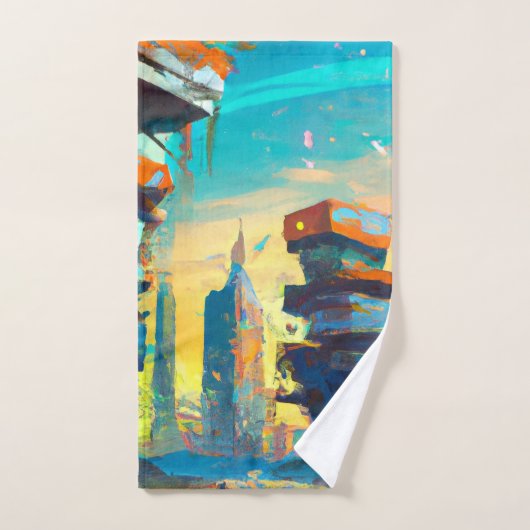 Futuristische Dystopische Stadt, AI-Generierte Mal Badhandtuch Set (Handtuch)