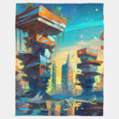 Futuristische Dystopische Stadt, AI-Generierte Mal Fleecedecke (Vorderseite)