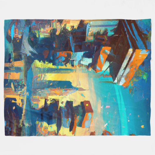 Futuristische Dystopische Stadt, AI-Generierte Mal Fleecedecke (Vorderseite (Horizontal))