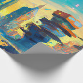 Futuristische Dystopische Stadt, AI-Generierte Mal Geschenkpapier (Ecke)