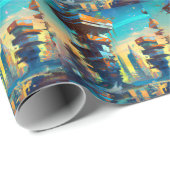 Futuristische Dystopische Stadt, AI-Generierte Mal Geschenkpapier (Rolleneckpunkt)