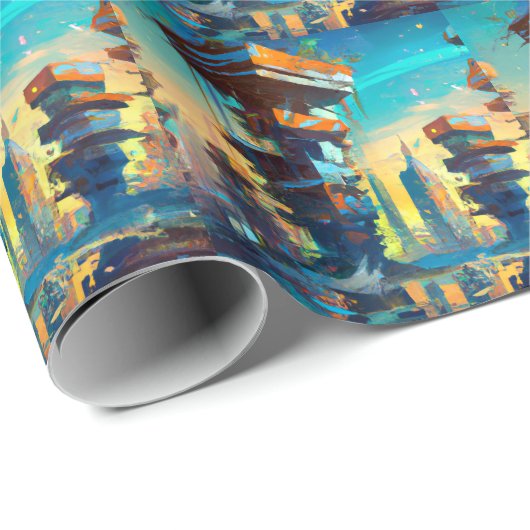 Futuristische Dystopische Stadt, AI-Generierte Mal Geschenkpapier (Rolleneckpunkt)