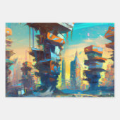 Futuristische Dystopische Stadt, AI-Generierte Mal Geschenkpapier Set (Vorderseite 2)