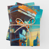 Futuristische Dystopische Stadt, AI-Generierte Mal Geschenkpapier Set (Beispiel)