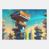 Futuristische Dystopische Stadt, AI-Generierte Mal Geschenkpapier Set (Vorderseite)