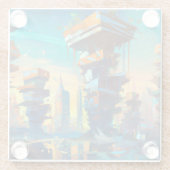 Futuristische Dystopische Stadt, AI-Generierte Mal Glasuntersetzer (Rückseite)