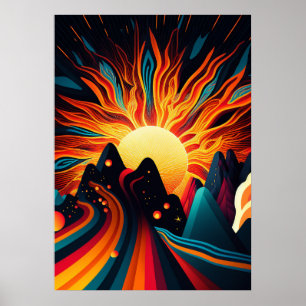 Futuristische Erde und Sonnenlinie Kunst Retro 3 Poster